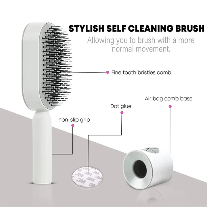 Self Cleaning Hair Brush for Women One-Key Quick Hair Comb 3D Air Cushion Scalp Massage Brush Hair Styling Tools Comb for Hair UNINEED