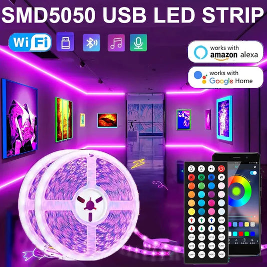 USB 1-30M LED Light Strip RGB 5050 Bluetooth Wifi APP Control Luces Led Light Strip Lighting Music Sync for Party PC TV Living R UNINEED