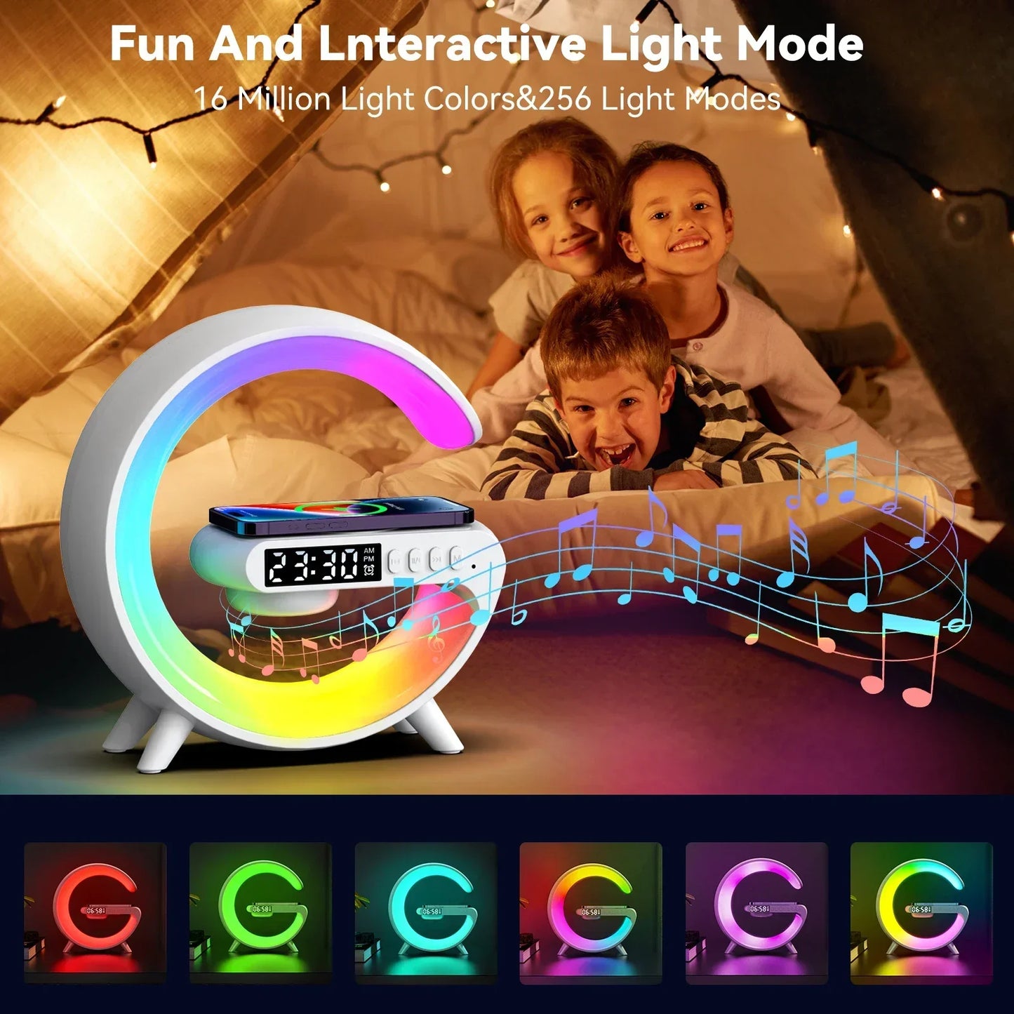 RGB Night Light Lamp Multifunction Alarm Clock  Blueotooth Speaker 15W Wireless Charger - UNINEED